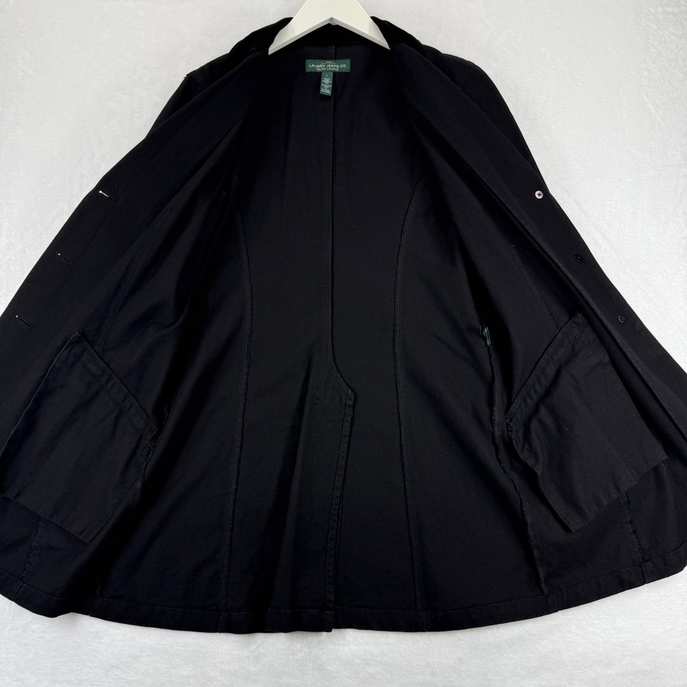 Lauren Ralph Lauren Black Cotton Velvet Trim Riding Blazer Jacket Large L RL